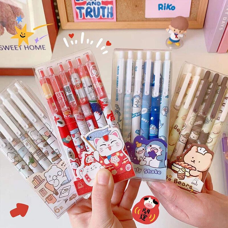 12 pcs/set kawaii Colored gel pens set School blue 0.5 mm ballpoint pen for  journal