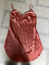 Victoria's Secret Medium Chemise Gown peach with lace trim neckline Adj. Straps