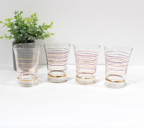 4 Verres Art Déco filets rouges et dorés