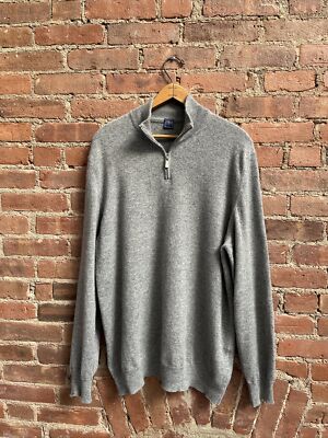 Fedeli Men s 1/4 Zip Sweater, Sz 58 Slim, Gray 100% Cashmere Italy