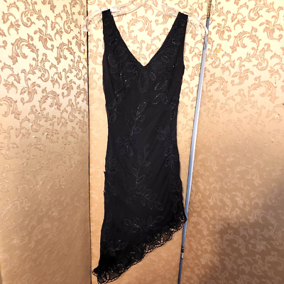Betsey Johnson Evening Black Floral Embroidered Eyelet Asymmetrical Dress  Size 6 | eBay