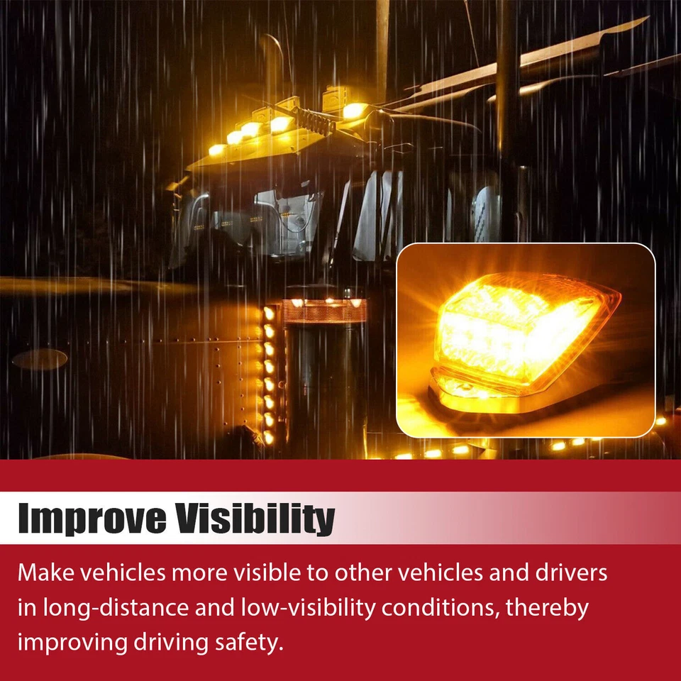 5x Cab Top Roof Marker Lights For Peterbilt Kenworth Freightliner 31 LED Amber - Image 4 of 4