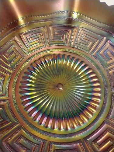 Northwood Carnival Glass Amethyst "GREEK KEY" Ruffled Bowl Antique Deco FLAWS - Picture 7 of 15