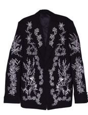 Men's Black 2Pc Bespoke floral Embroidered Nudie Western cowboy Cocktail Outfit