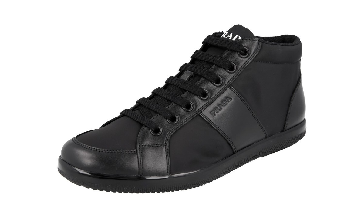 PRADA Leather Nylon Offshore High-Top Sneakers All Black NEW - US