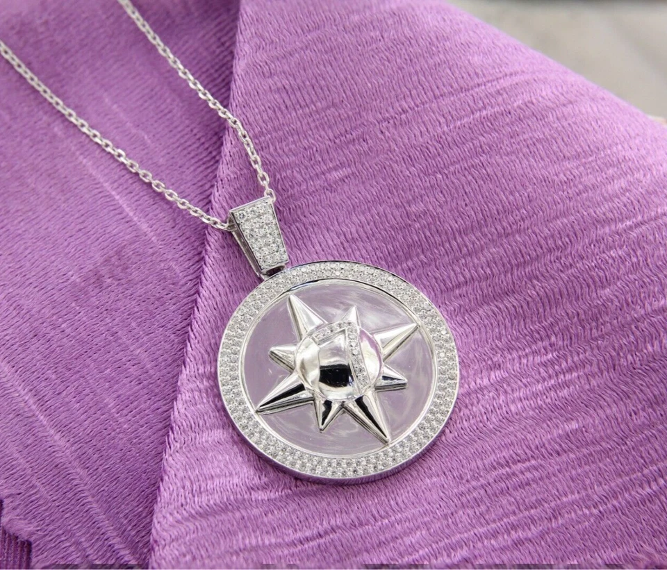 1.5Ct Cubic Zirconia 7 Percenter Star Unisex Pendant in Silver 18" Cable Chain - Image 2 of 4