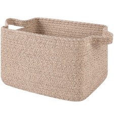 Woven Storage Basket for Shelves, Rectangle Cotton Rope Baskets for Organizin...