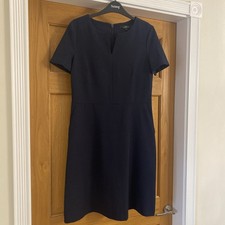 Navy Next Tailored Work Dress Short Sleeve Fit And Flare Pockets Size 10 Formal
