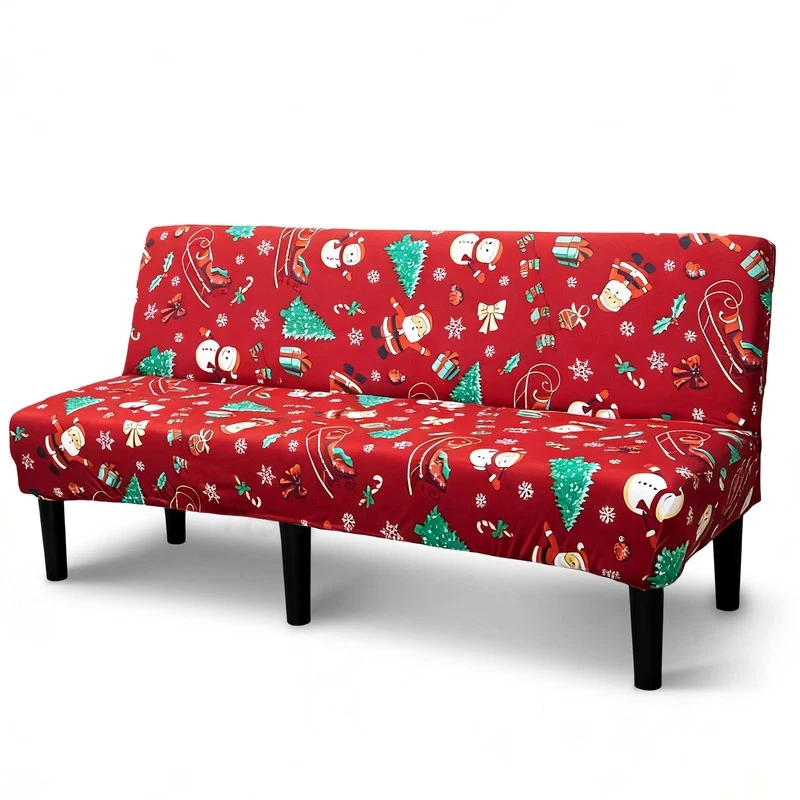 Christmas Stretch Sofa Slipcover Armless Folding Futon Sofa Cover Xmas Printed