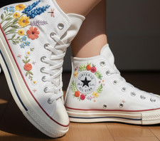 Hand-Embroidered Floral Converse High-Top Sneakers: Bloom Garden