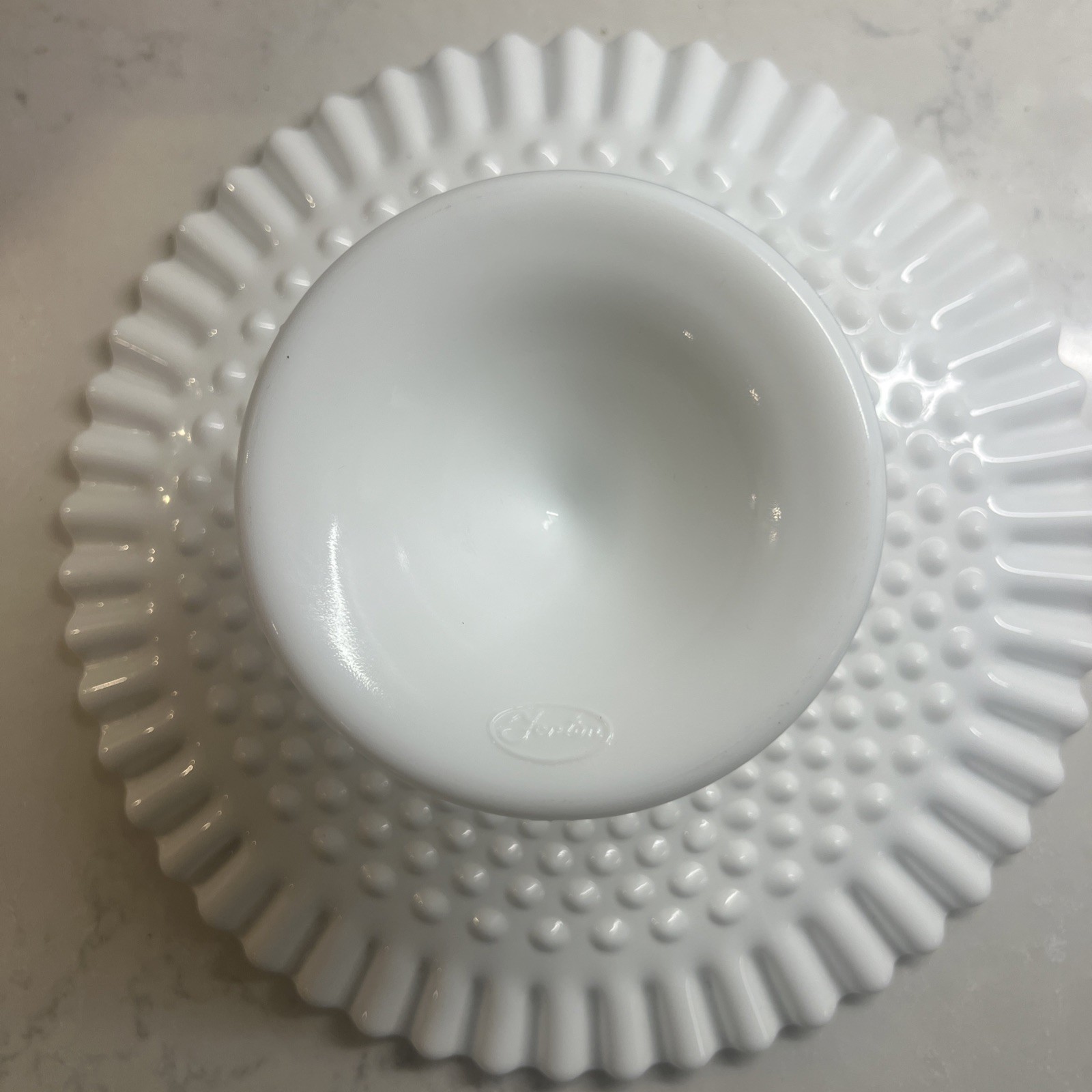 Fenton Milk Glass Hobnail Pedestal Cake Stand  Ruffled Edge 12.5”