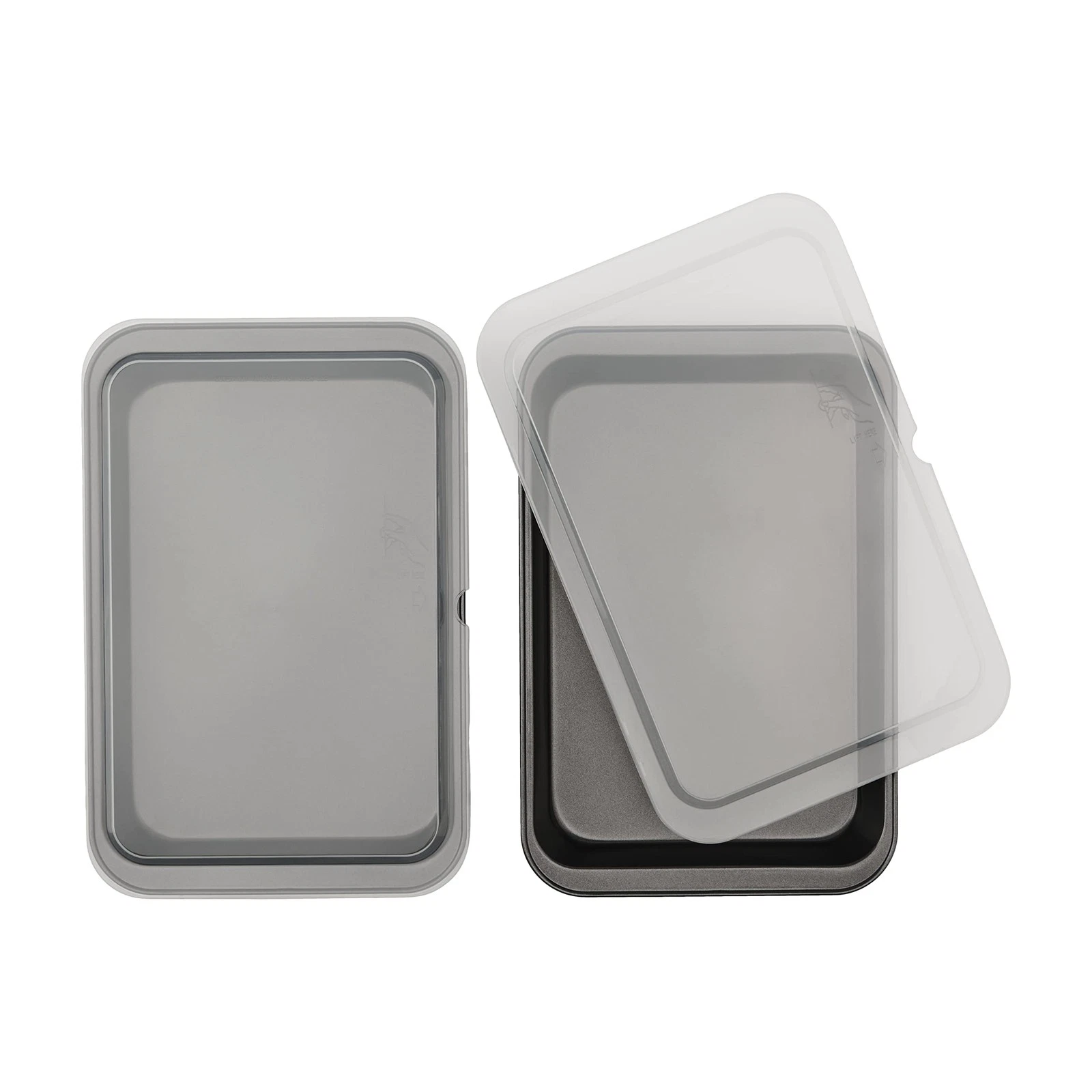 Set of 2 Nonstick Steel 13" x 9" Cake Baking Pans with Covers, Gray