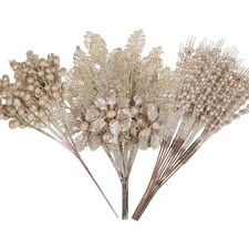 24 Pcs 3 Styles Glitter Christmas Tree Picks and Holly Berry Stems Christmas ...