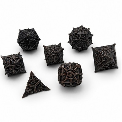 RARE Limited Gothic Metal Polyhedral Dice Set DND RPG Dark Fantasy Tabletop 7pc