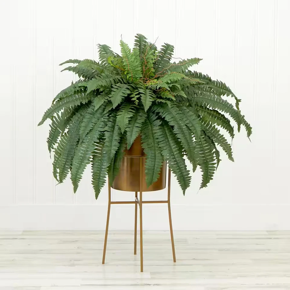 32 In. Artificial Green Boston Fern Plant with Metal Planter with Stand DIY KIT - Image 4 of 4