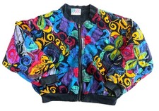 Vintage MIC Fashion 90s Abstract Floral Quilted Bomber Jacket Rayon Artsy L