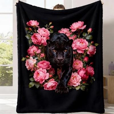 Black Rose Elegant Flannel Throw Blanket Soft Cozy Couch Bed Gift