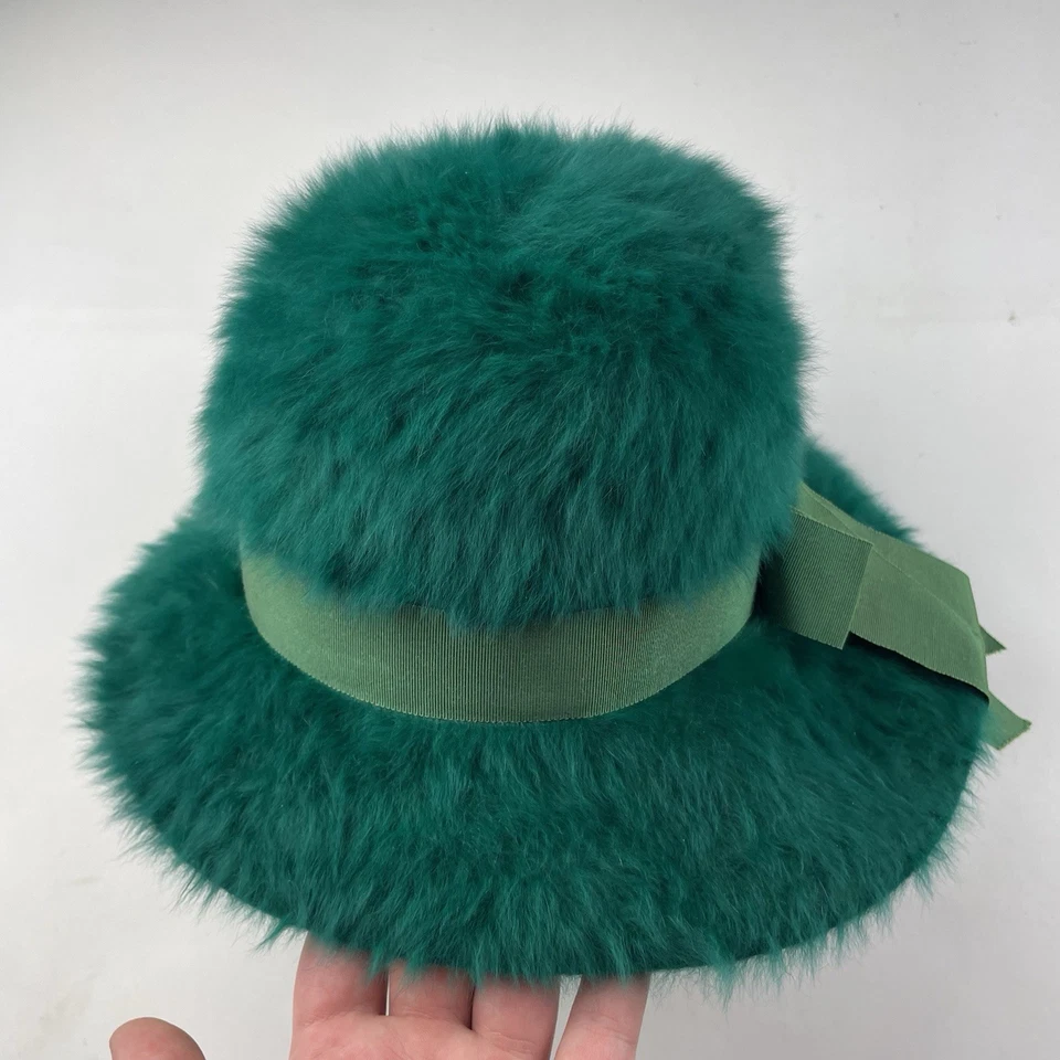VTG 50s 60s Angora RABBIT FUR LADIES HAT Green TOSCANO ITALY Town & Country EUC - Image 2 of 4