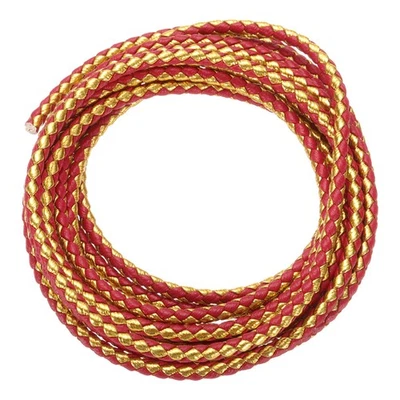 Cordons en cuir tressé, bracelet rond en cuir, colliers (3 mm, 2 yards, rouge/or) - Photo 1/4