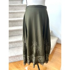 Vintage Coldwater Creek Olive Green Embroidered Maxi Peasant Skirt