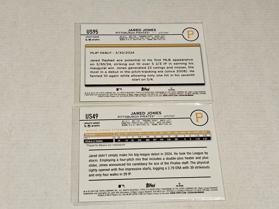 2024 Topps Update Series #US49 #US95 Jared Jones RC Lot (2) Pittsburgh Pirates - Image 2 of 2