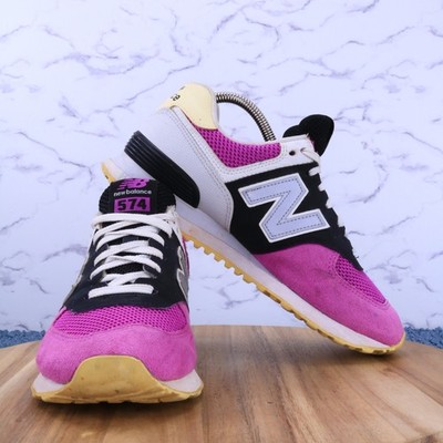New Balance 574 Fuchsia Black Yellow Low Suede Running Shoes WL574MSC Women Sz 8