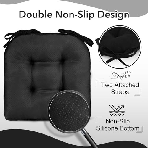 Indoor Chair Cushions for Dining Chairs, Tufted 4 Count (Pack of 1) Black - Bild 4 von 6