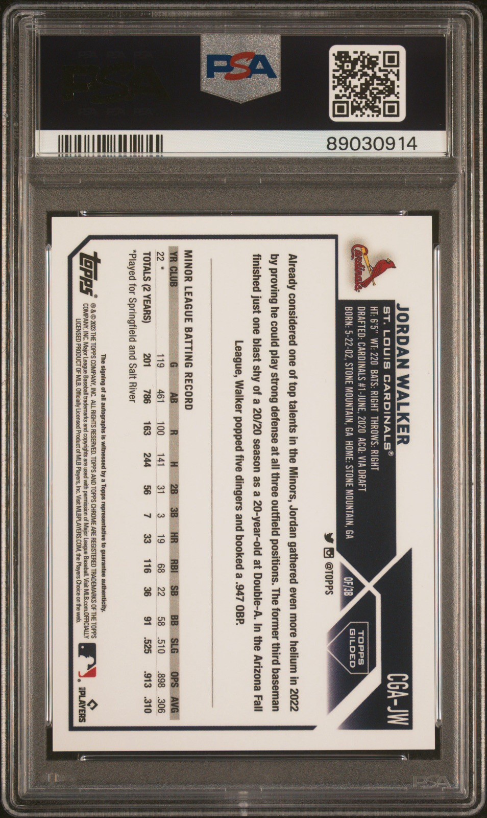 2023 Topps Chrome Gilded JORDAN WALKER Auto GOLD ETCH RC /99 - PSA 10 Gem Mint! view 2