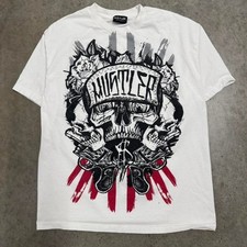 Vintage Y2K Hustler T-shirt Skulls All Over Print White Mens XL