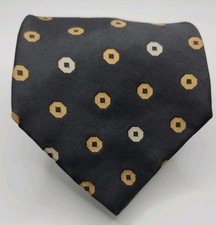 Tommy Hilfiger Black Medallion Foulard Tie Silk U.S.A. 59" x 4"