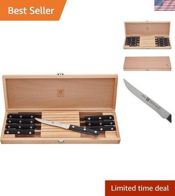 Elegant ZWILLING TWIN Gourmet 8-Pc Steak Knives with Wooden Presentation Case