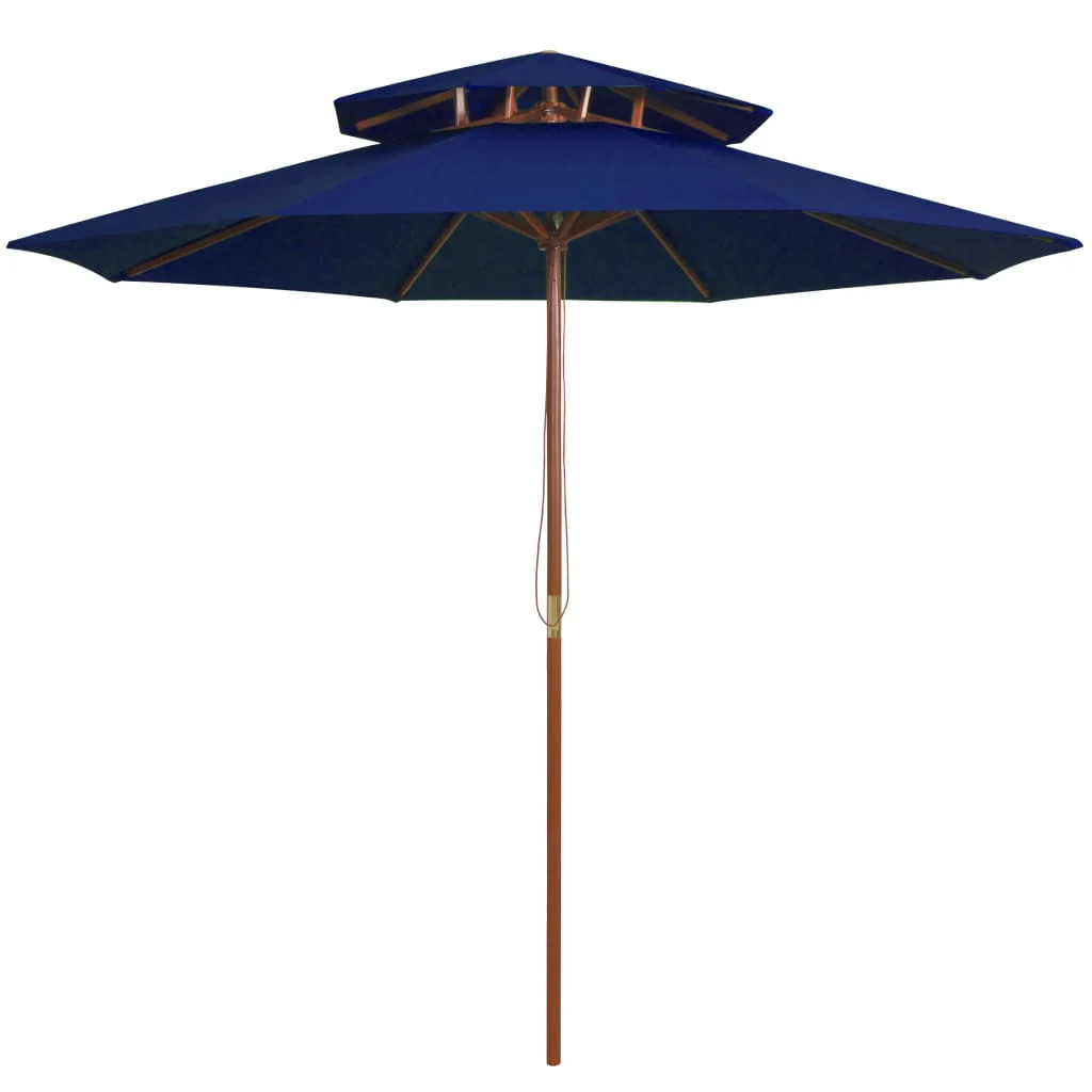 Parasol double bleu 270 cm Helloshop26 avec mât en bois chaleureux