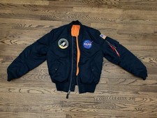 Alpha Industries NASA Bomber Jacket Flight Men Black Padded Space Reversible S