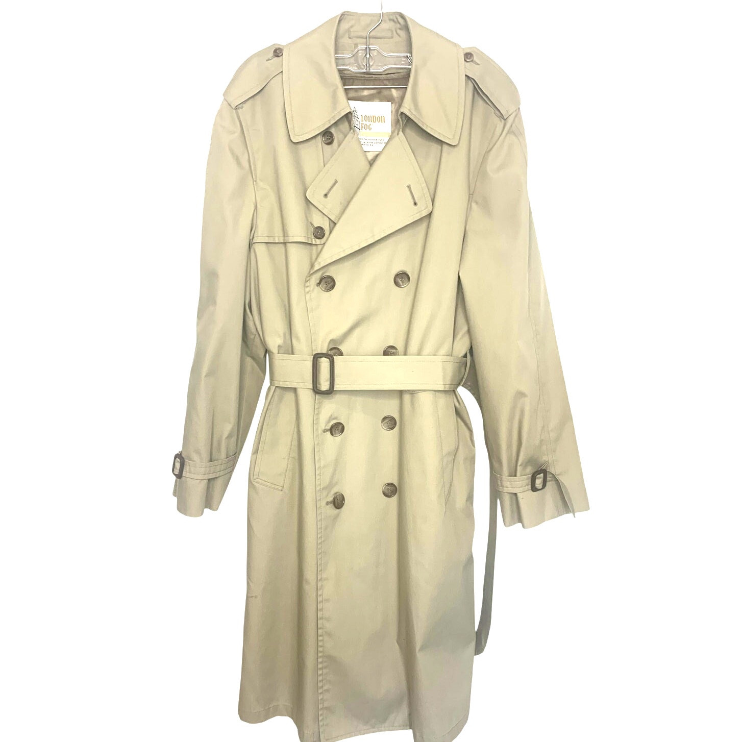 London Fog Tan Double-Breasted Trench Coat with Zip Lining for Men 40R