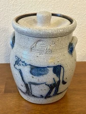 Rowe Pottery 1985 Salt Glaze 7.5" Crock Canister Recessed Lid Desired Artist "D"