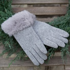 New Women's Text Touchscreen Heather Gray Gloves Faux Fur Winter Fashion