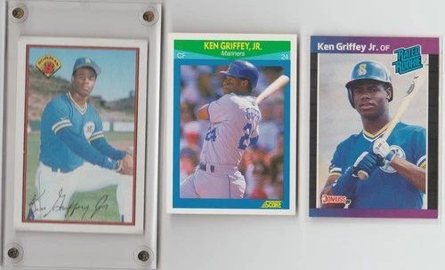 KEN GRIFFEY JR. ROOKIE BASEBALL CARD LOT OF (3) 1989 DONRUSS-BOWMAN+RISING STAR