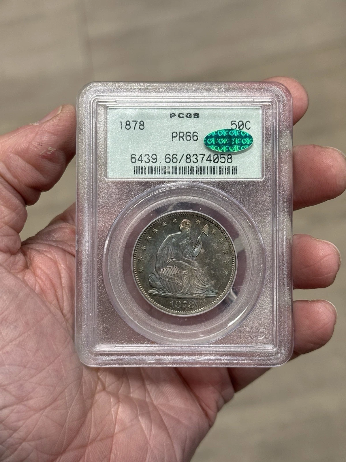 1878 50C PCGS PR66 CAC Half dollar Silver Proof Toner OGH Old Green Holder WOW!!