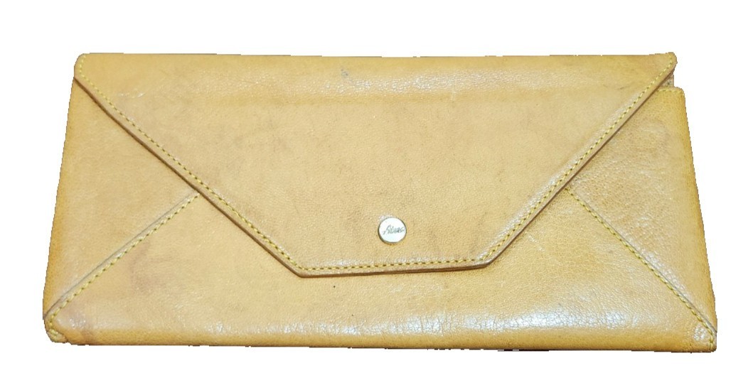 Atlus Leather Envelope Clutch Mustard Yellow Made in USA Vintage Minimal View 2