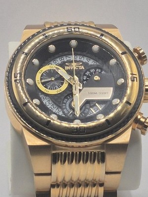 Invicta 25282 Men s Gold Tone Multifunction Watch Black Dial Stainless Steel 100