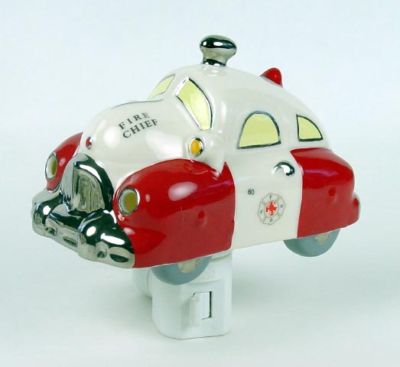 Beautiful Fire Chief Fireman Fire Car Ceramic 3D Night Light On/Off Swivel Plug