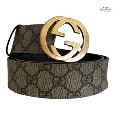Authentic Gucci Brown GG Supreme Gold Interlocking G Buckle Belt Size 80/32