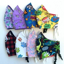 Handmade Kids Child Face Mask Cotton ALL SIZES, 2 Years to Teens Nose Wire