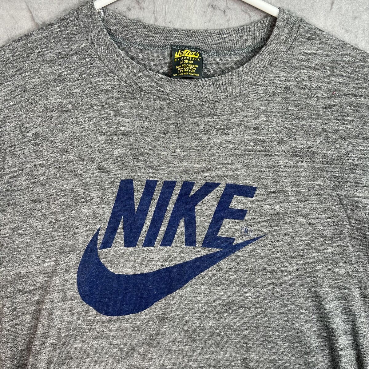 Vintage 70s Nike Swoosh T Shirt Adult Medium Gray Jerzees Vintage 70s Nike Swoosh T Shirt Adult Medium Gray Jerzees