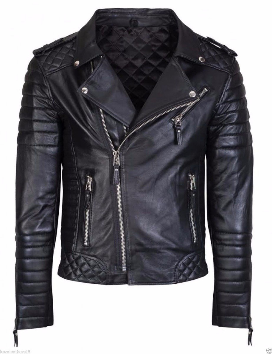 Classic Diamond Quilted Black Biker Slim Fit Motorcycle Real