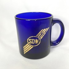 Vintage Cobalt Blue Glass S&D Coffee Mug Gold Restaurant Made In USA