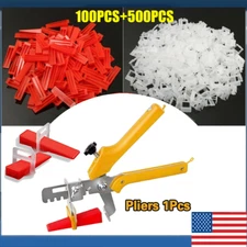 500PCS Clip+100 x Red Wedges Tile Leveling System Kit Yellow Pliers Tiling Tool