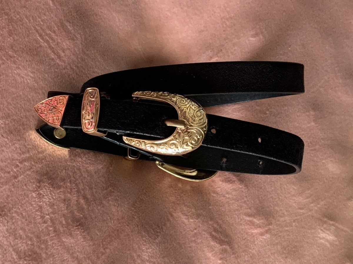 Women’s Country Belt Small Black Gold Bucket Embellished