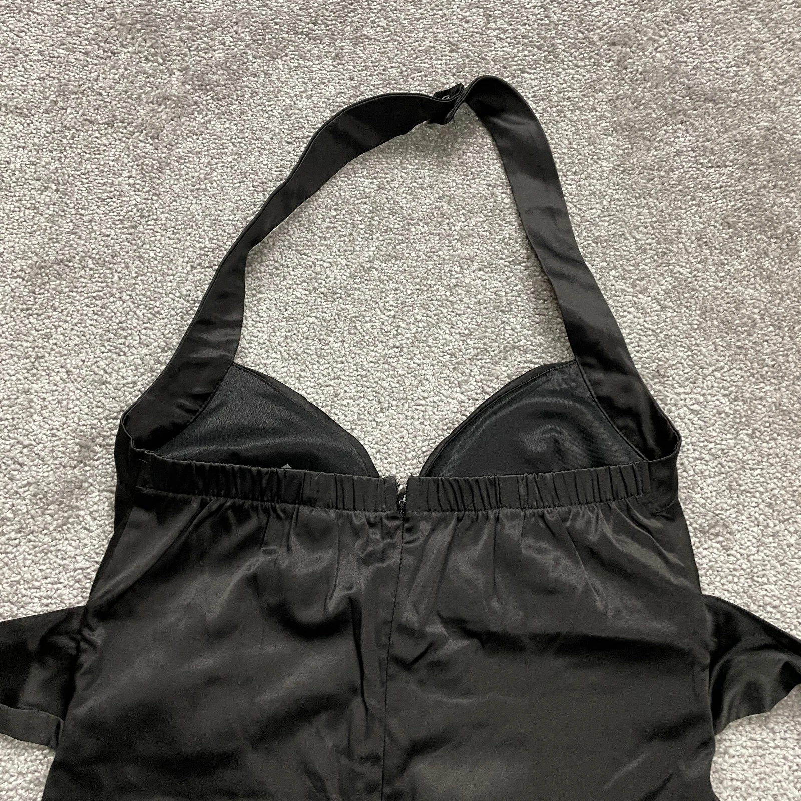 VETEMENTS Mind Code Mini Abito Raso Donna Piccolo Nero Halter Senza Schienale Pieghettato Sweetheart