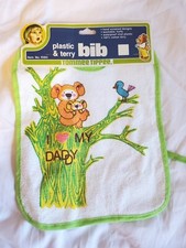 Vintage 80s Plastic and Terry I love My Daddy Koala Bib Green Retro Baby